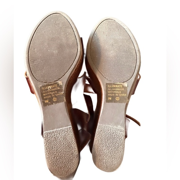 POP Women’s Memory Foam Open Toe Open Back Wedge Heel Sandal Brown Size 9 - Picture 2 of 11